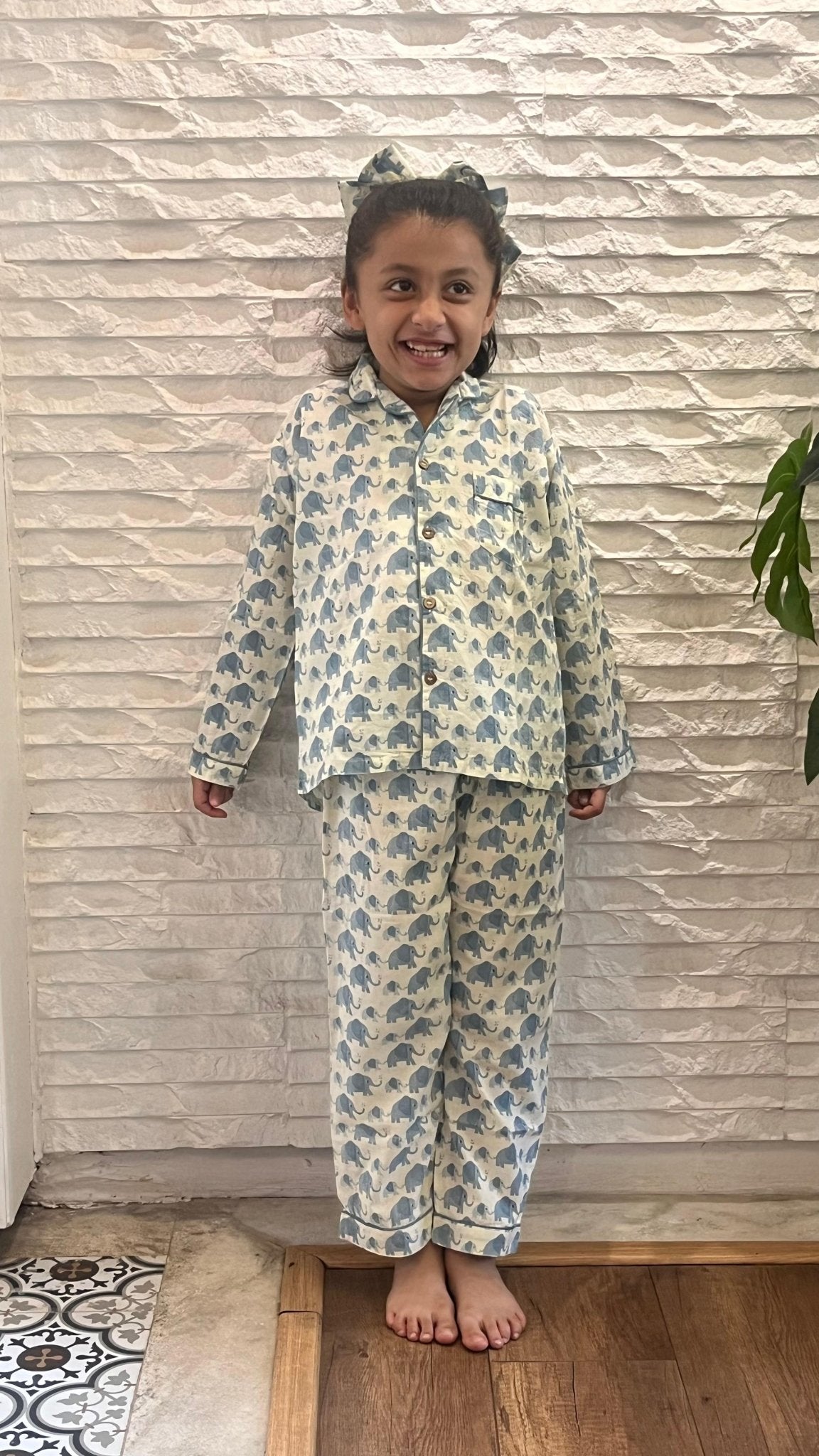 Blue Elephant Print Night Suit - Little Ivory Store