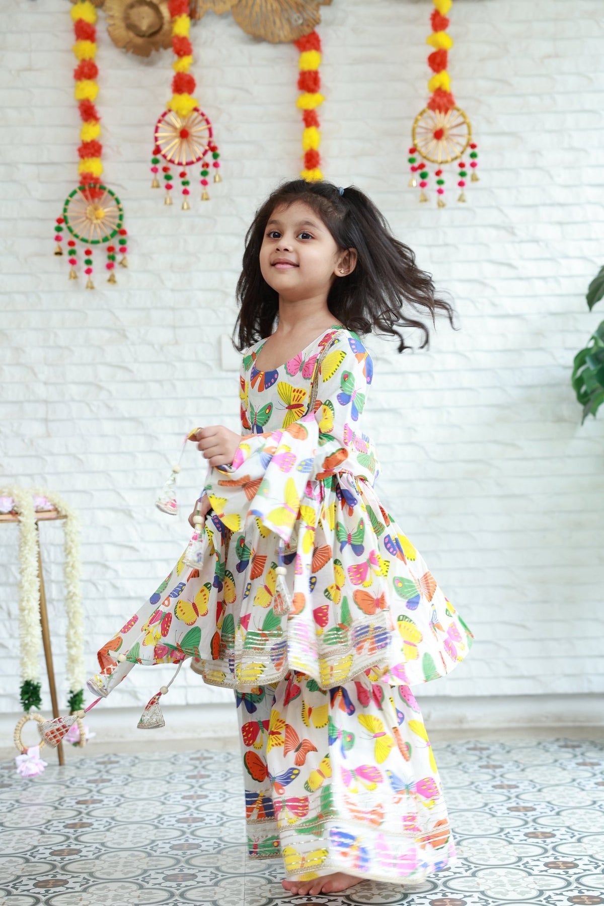 Three Piece Butterfly Sharara Set - Little Ivory Store