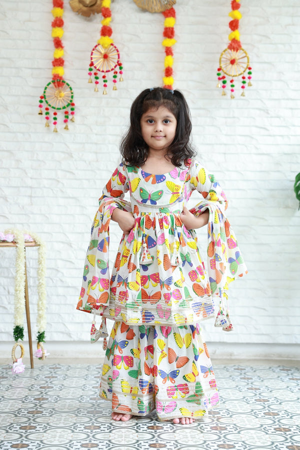Three Piece Butterfly Sharara Set - Little Ivory Store