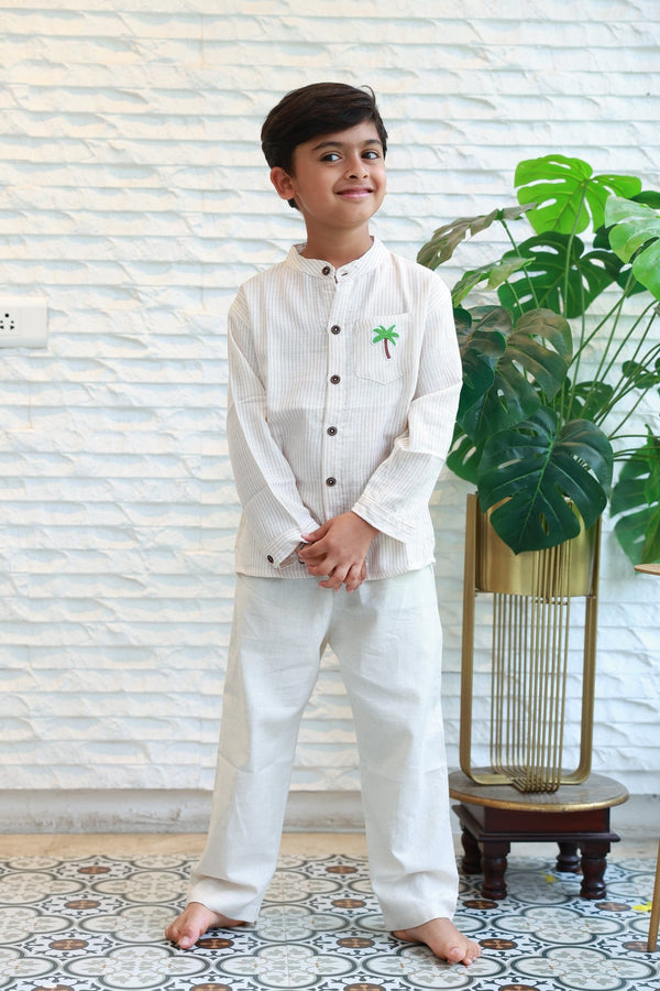 Two Piece Beige Linen Coord Set - Little Ivory Store