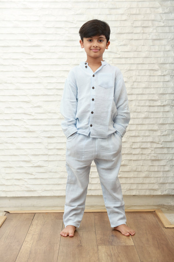 Two Piece Powder Blue Muslin Coord Set - Little Ivory Store