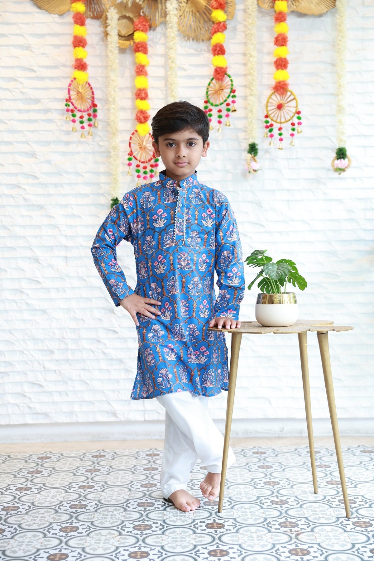 Blue Motif Boys Kurta Set - Little Ivory Store