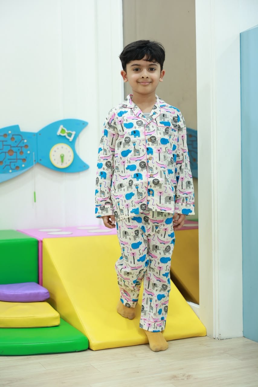Blue Rhino Print Night Suit - Little Ivory Store