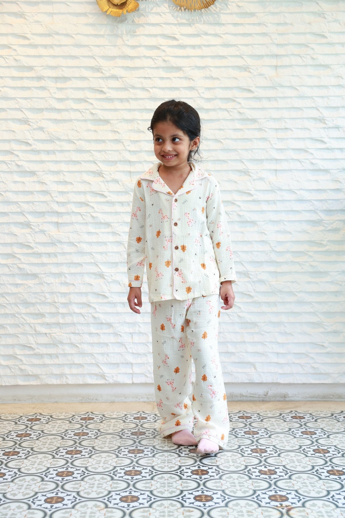 Giraffe Print Muslin Night Suits - Little Ivory Store