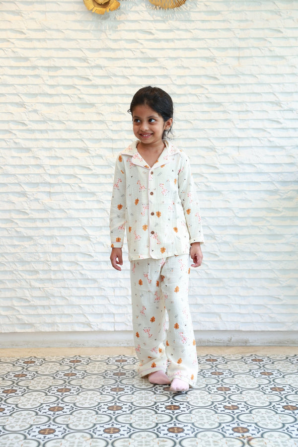 Giraffe Print Muslin Night Suits - Little Ivory Store
