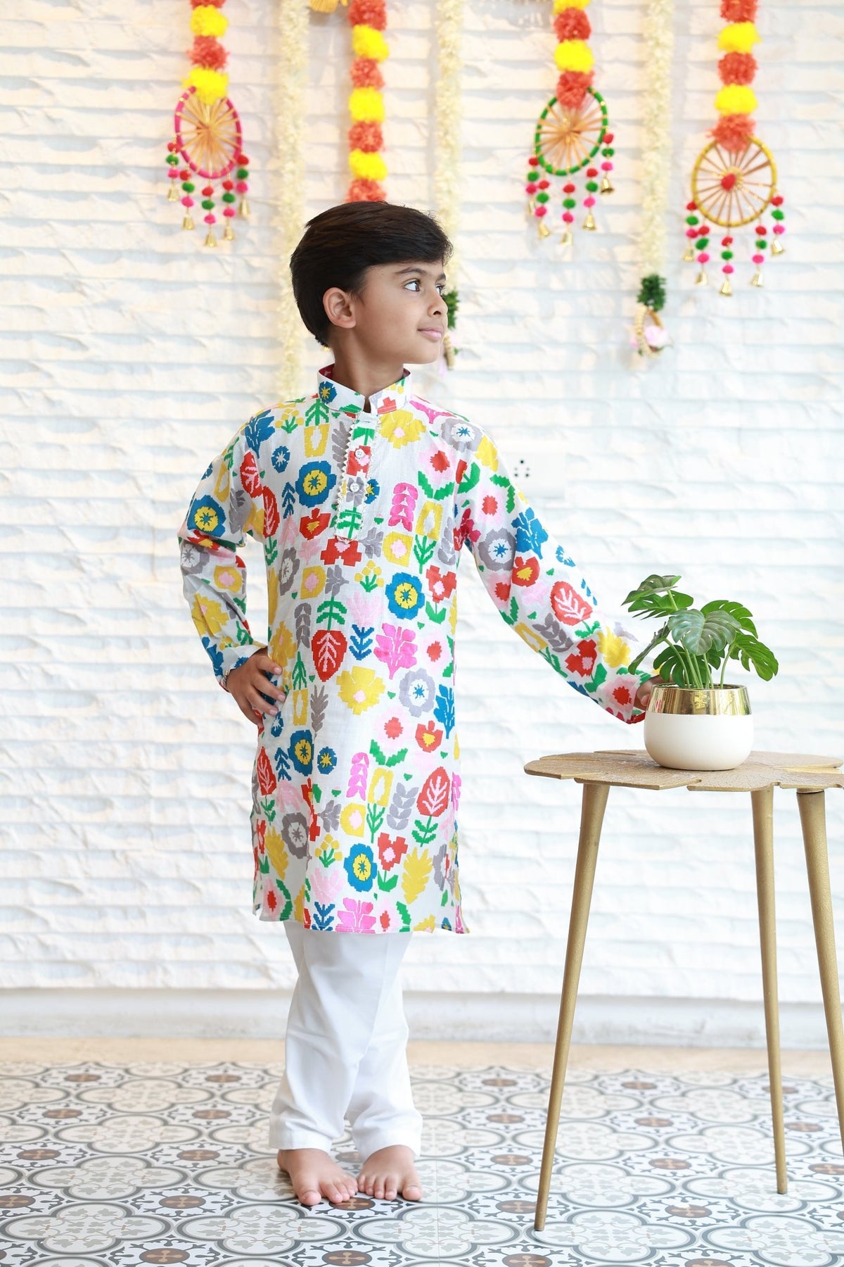 Multicolour floral Boys Kurta Set - Little Ivory Store