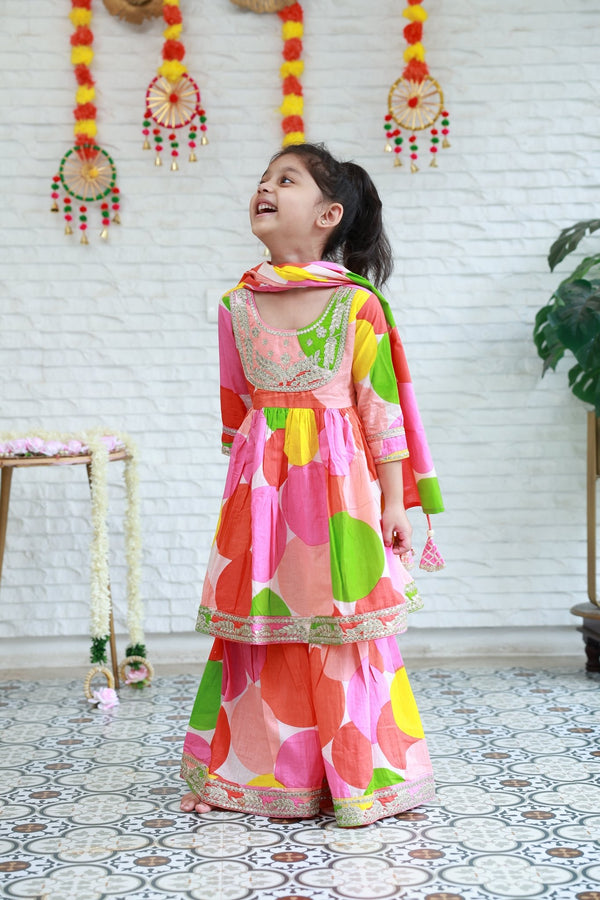 Three Piece Abstract Multicolour Sharara Set - Little Ivory Store
