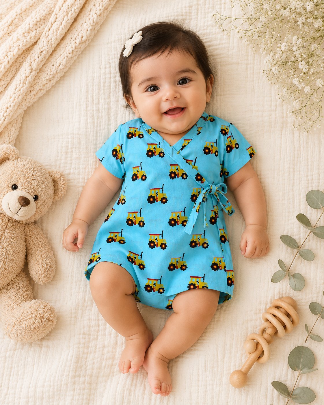 Tractor Print Cotton Rompers - Little Ivory Store